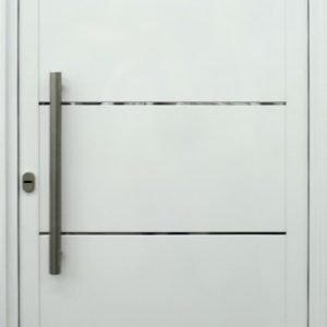 Puerta de aluminio MODERNA en color BLANCO y GRIS  / Demora de 30 días